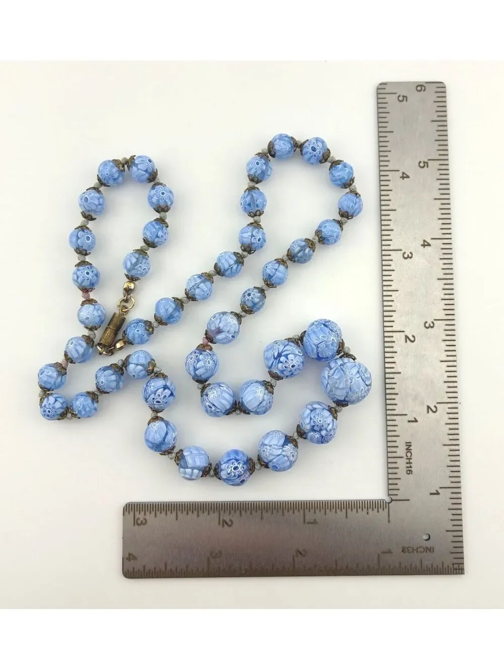 Vintage Blue Millefiori Venetian Textured Graduated Glass Bead 24